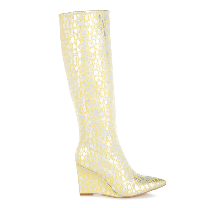 tear shaped faux leather boots#color_yellow