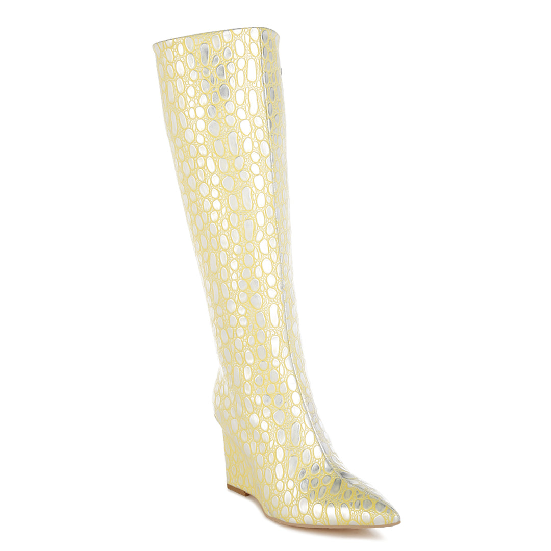 tear shaped faux leather boots#color_yellow