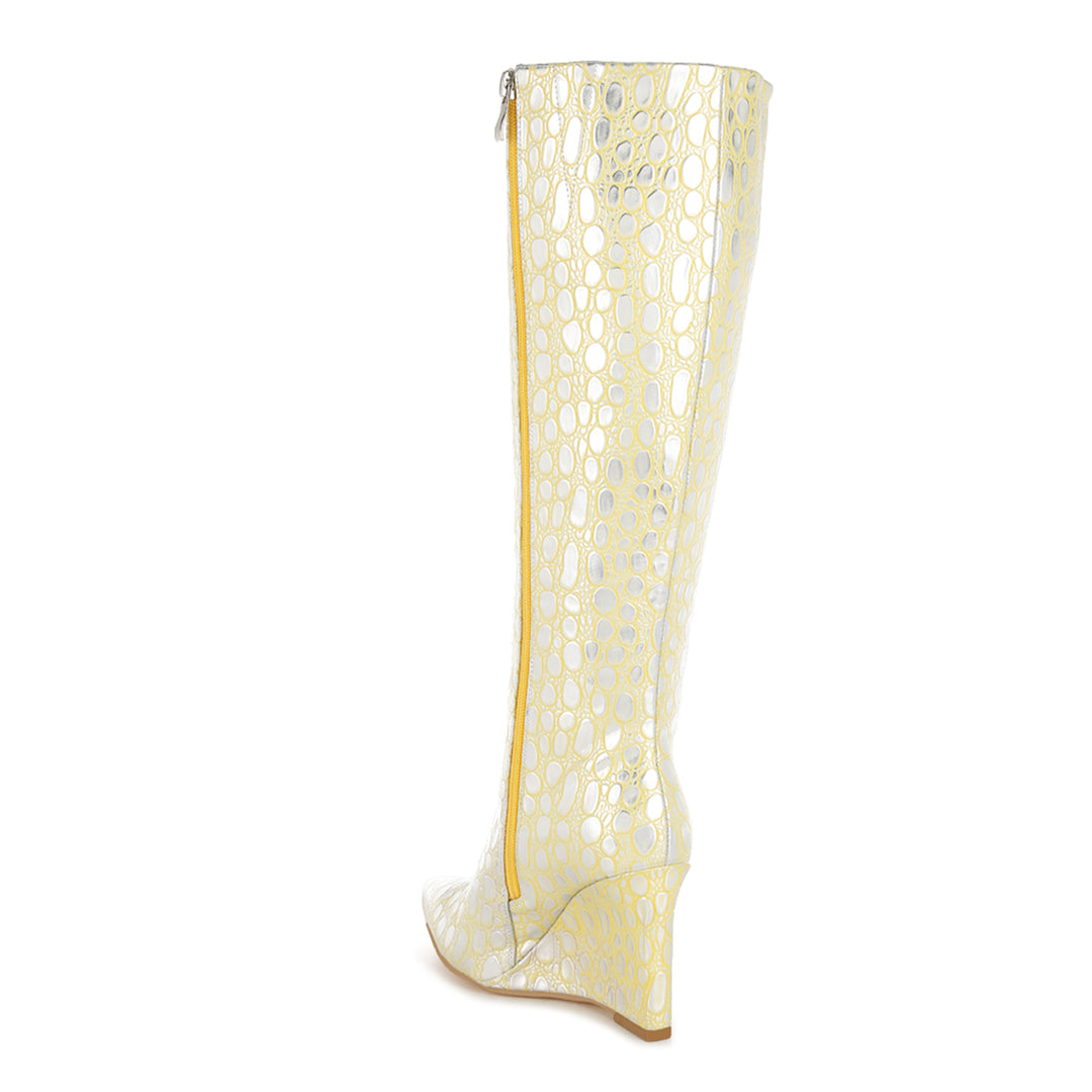 tear shaped faux leather boots#color_yellow