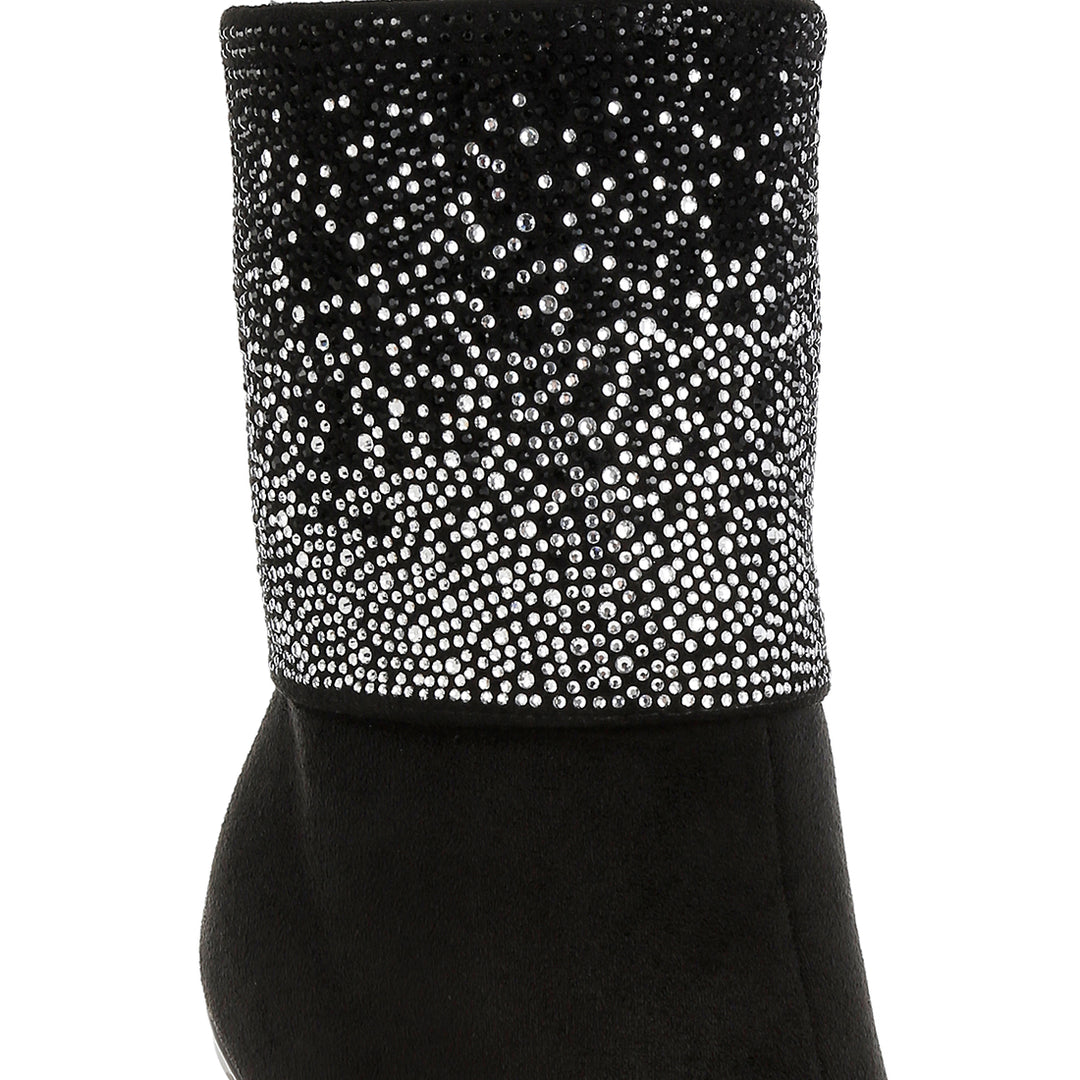 rhinestones embellished foldover boots#color_black