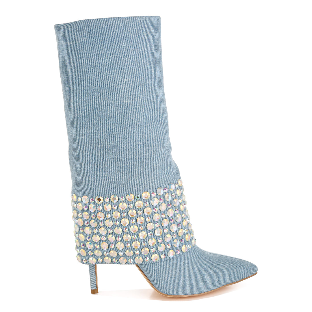 diamante & rhinestones denim boots#color_blue