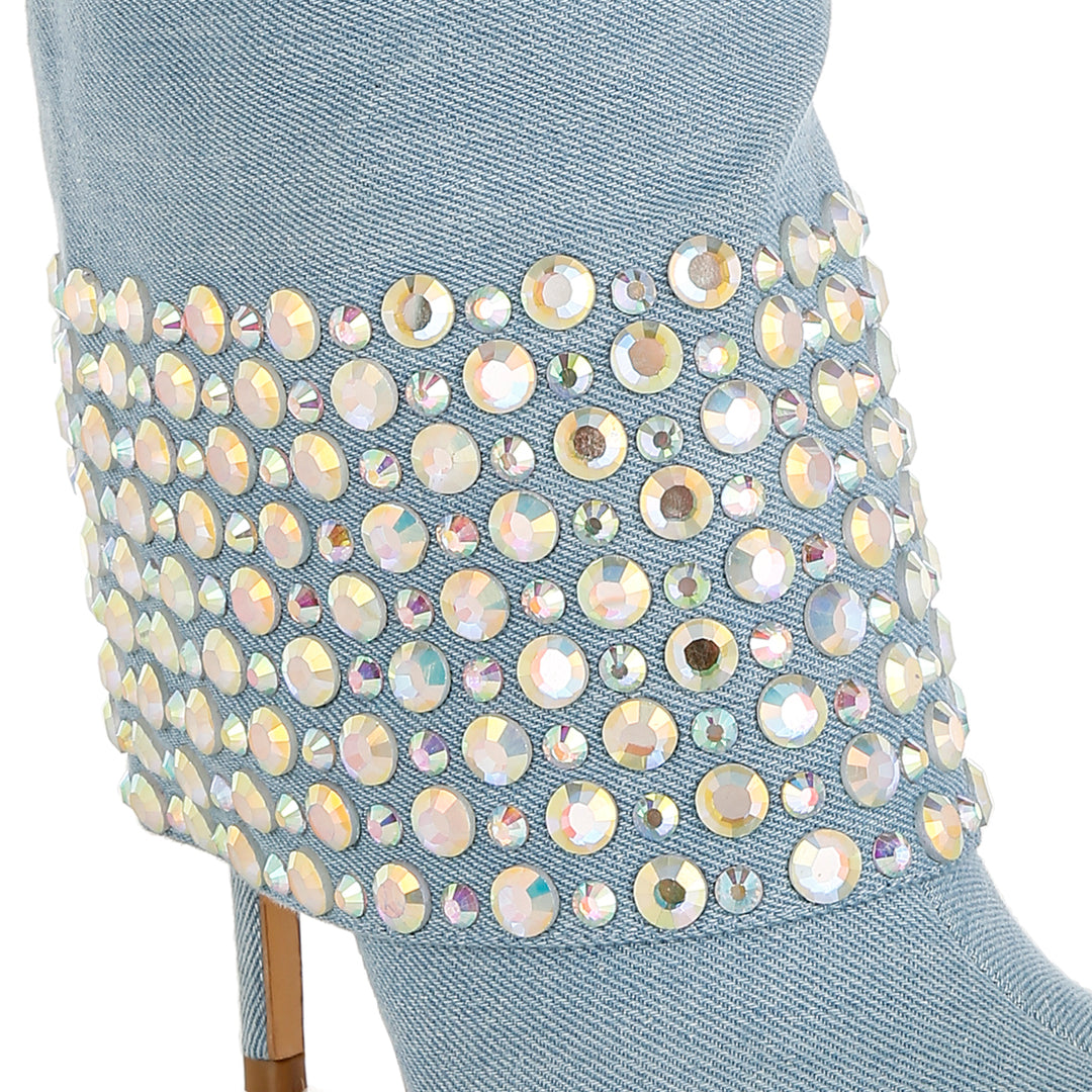 diamante & rhinestones denim boots#color_blue