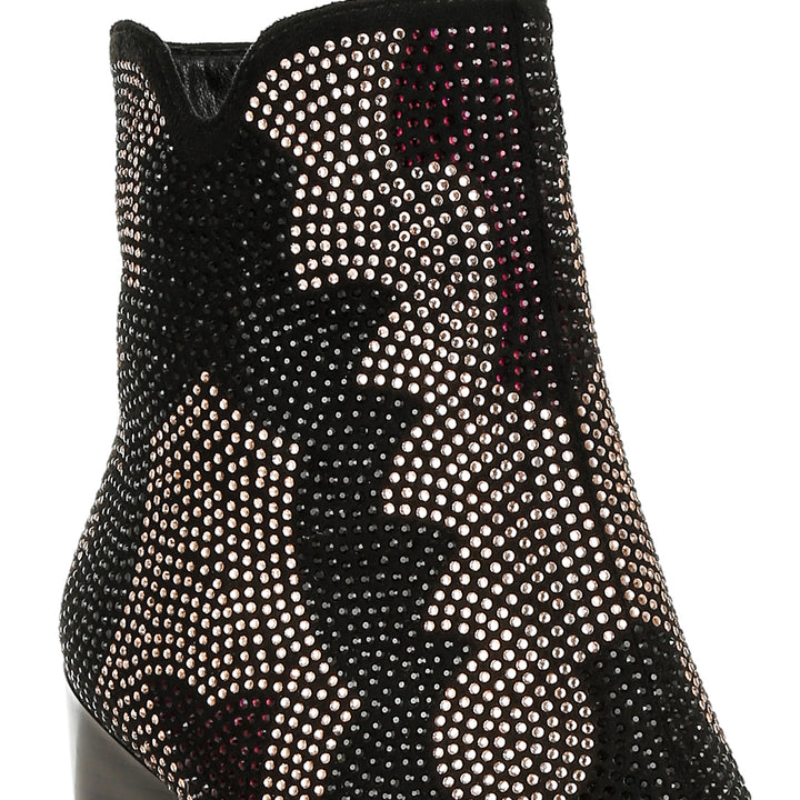 rhinestones embellished block heel boots#color_black