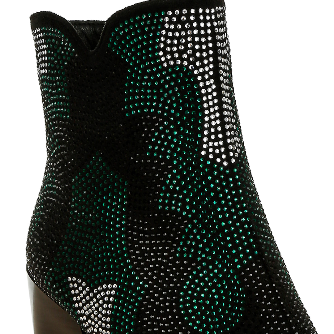 rhinestones embellished block heel boots#color_green