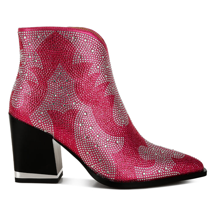 rhinestones embellished ankle boots#color_fuschia