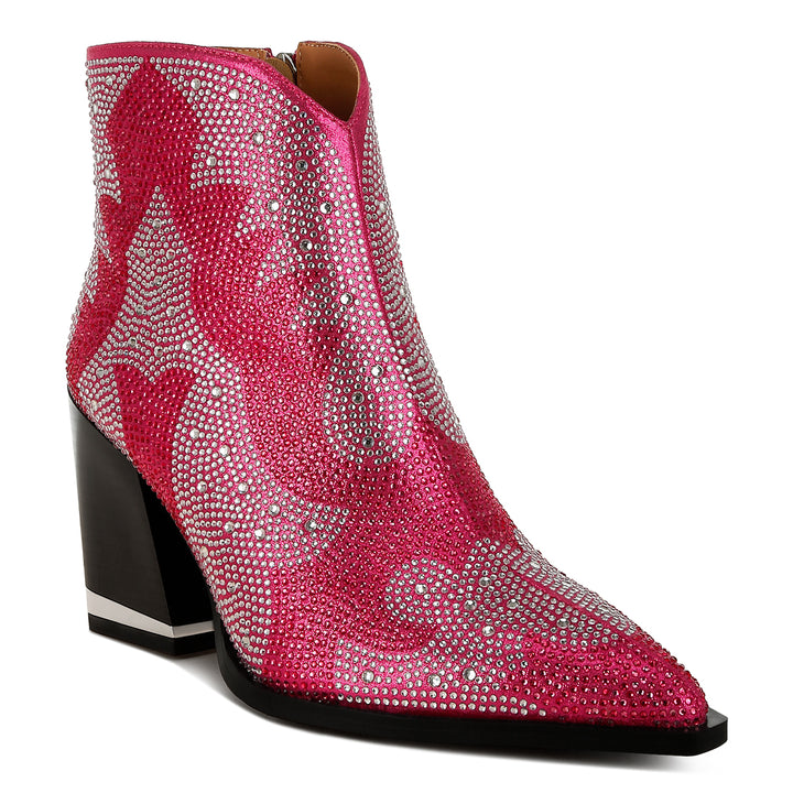 rhinestones embellished ankle boots#color_fuschia