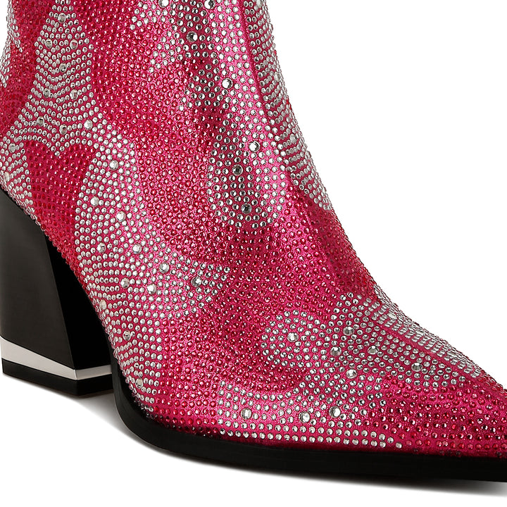 rhinestones embellished ankle boots#color_fuschia