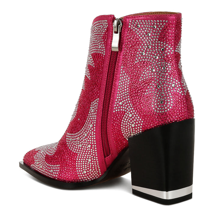 rhinestones embellished ankle boots#color_fuschia