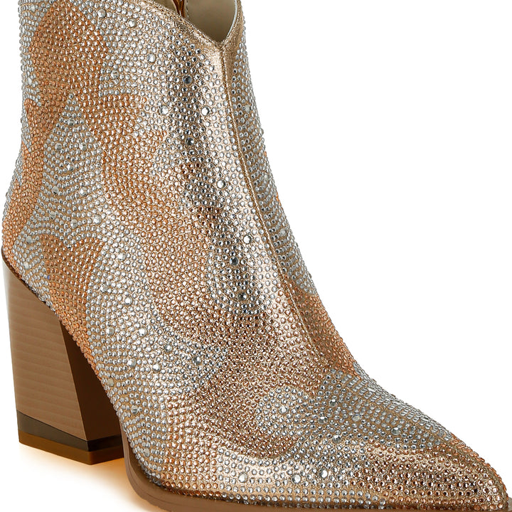 rhinestones embellished ankle boots#color_gold