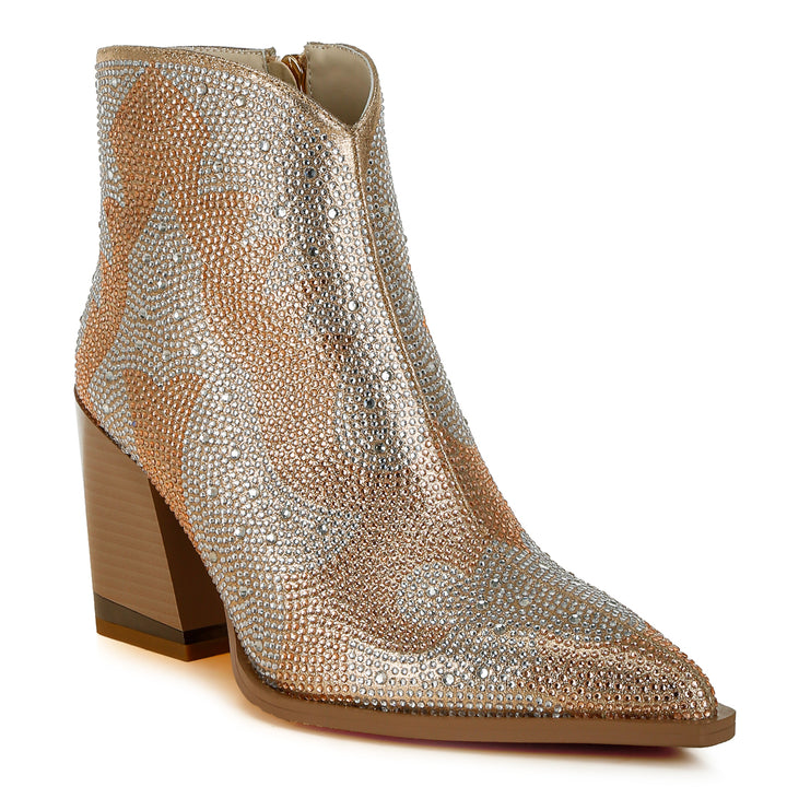 rhinestones embellished ankle boots#color_gold