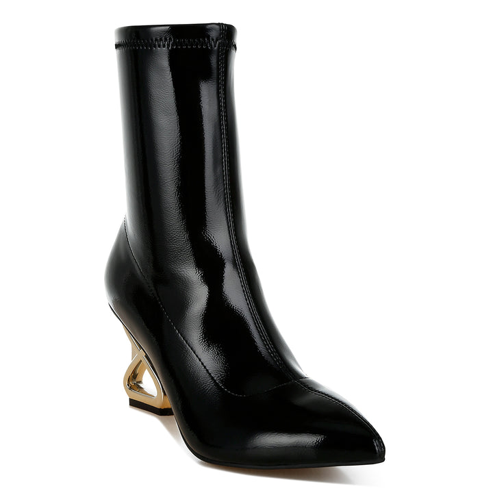 fantasy heel patent faux leather boots#color_black