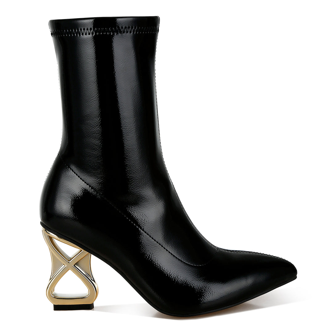 fantasy heel patent faux leather boots#color_black