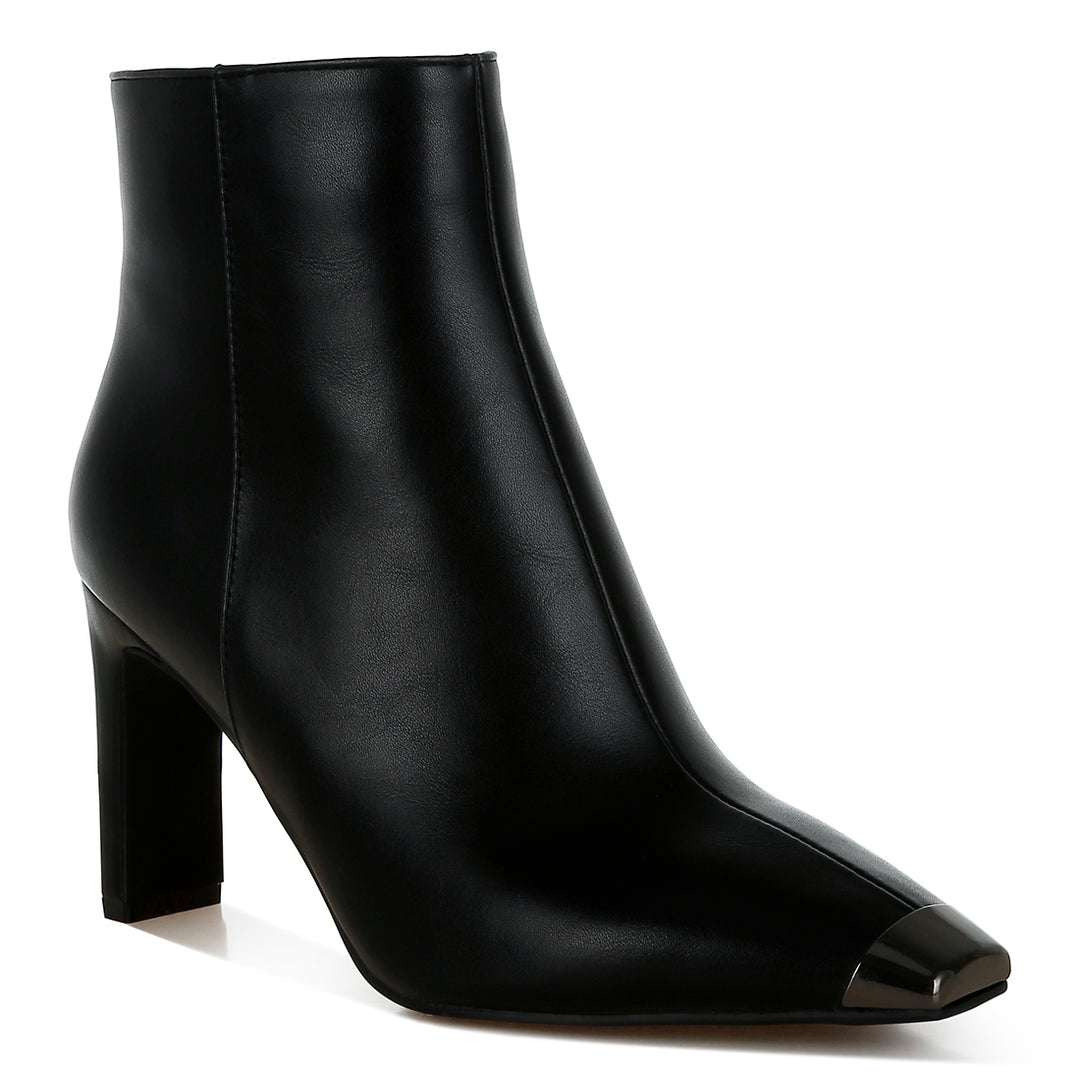 metallic cap toe faux leather boots#color_black