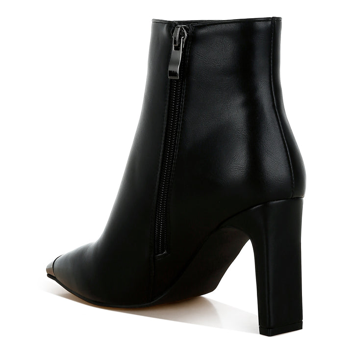 metallic cap toe faux leather boots#color_black