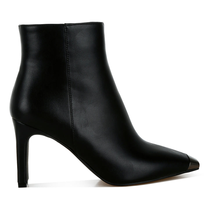 metallic cap toe faux leather boots#color_black