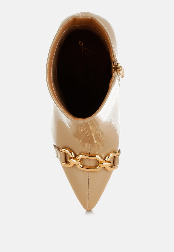 women metallic chain detail boots#color_beige