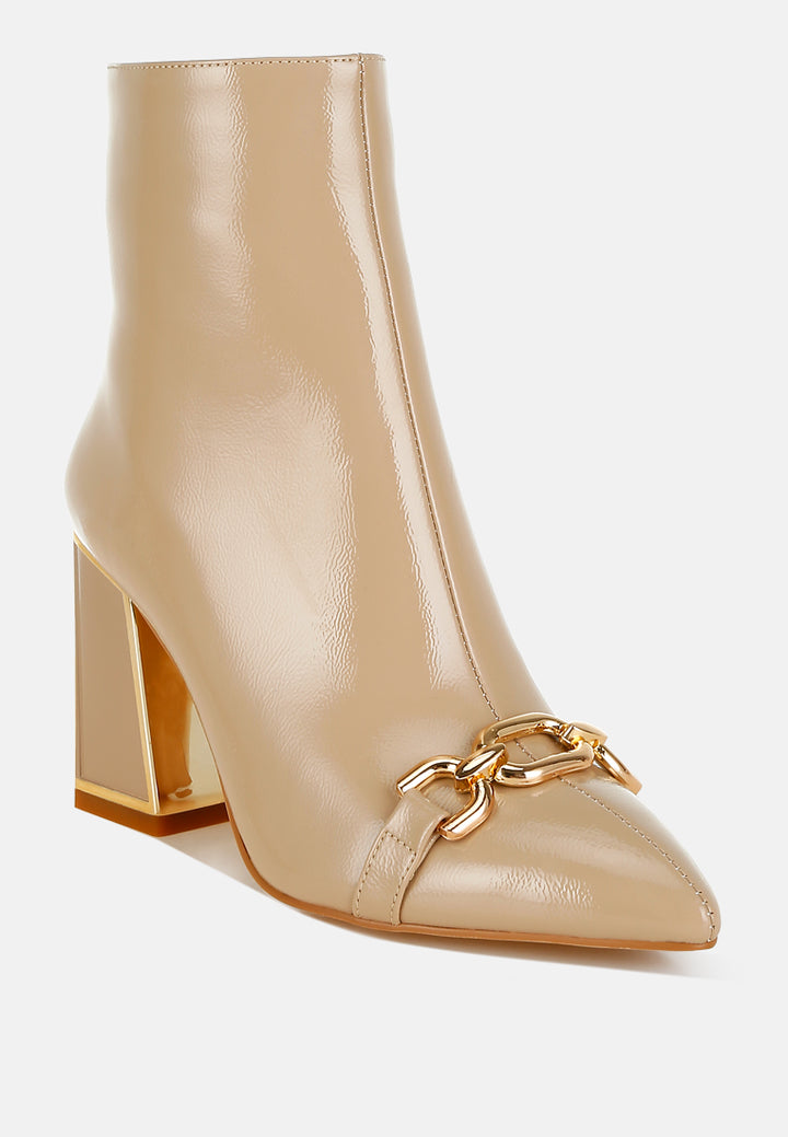 women metallic chain detail boots#color_beige