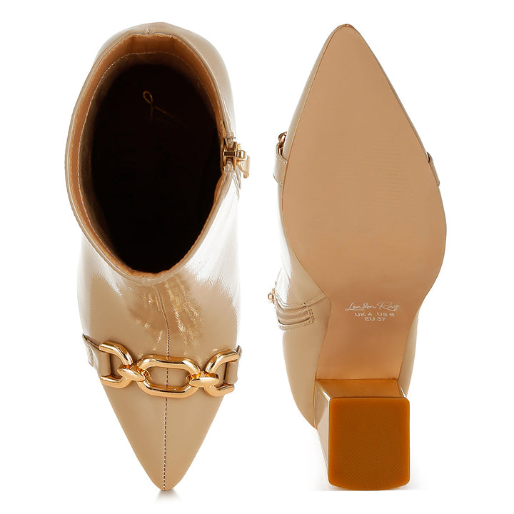 metallic chain detail boots#color_beige