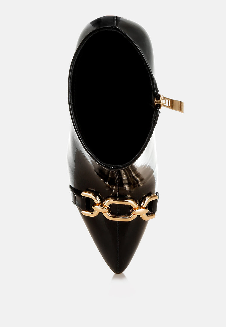 women metallic chain detail boots#color_black
