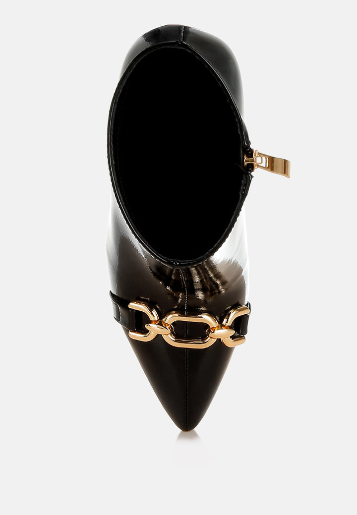 women metallic chain detail boots#color_black