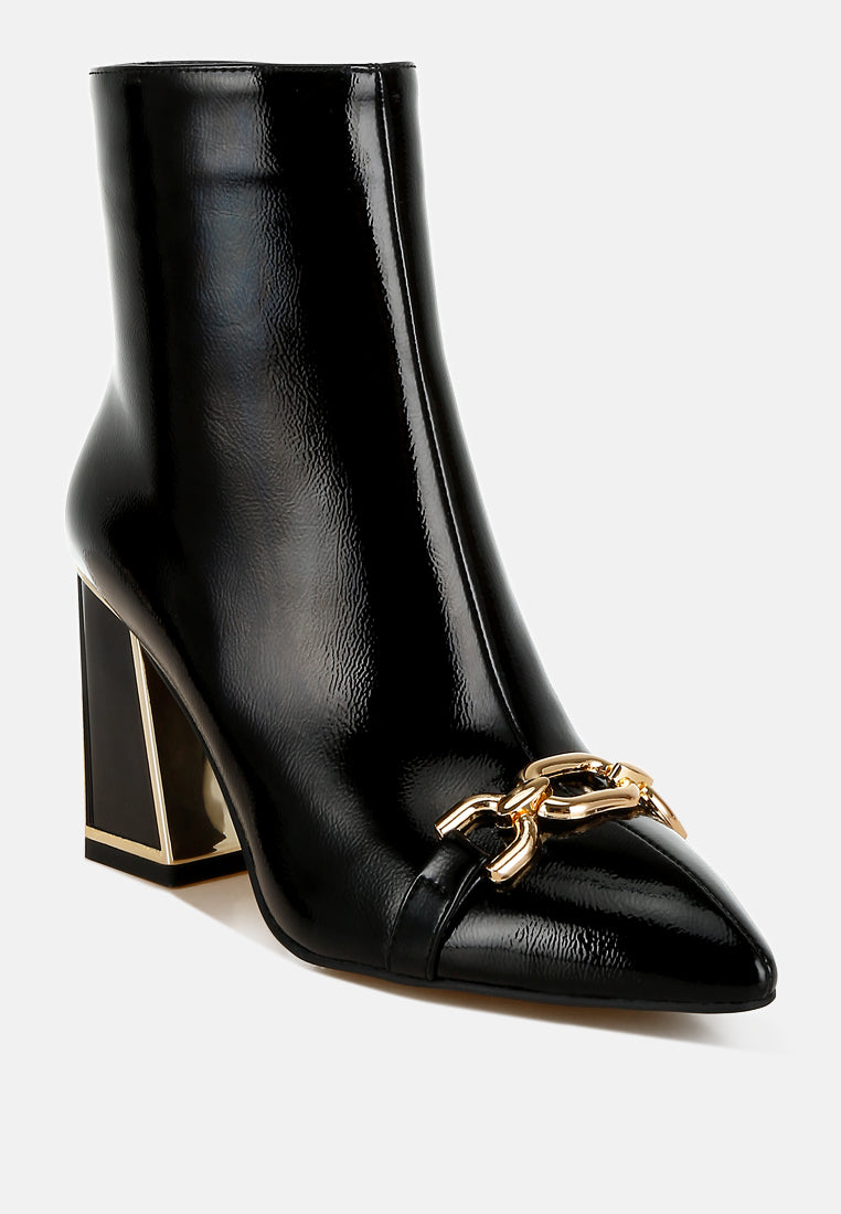 women metallic chain detail boots#color_black