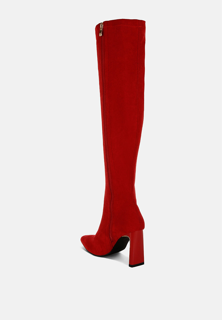slim block heel long boots#colour_red