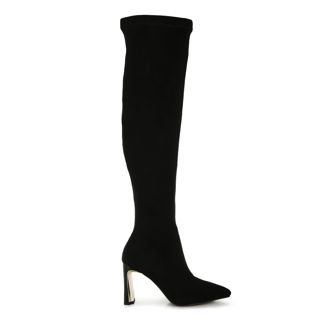 slim block heel long boots#color_black