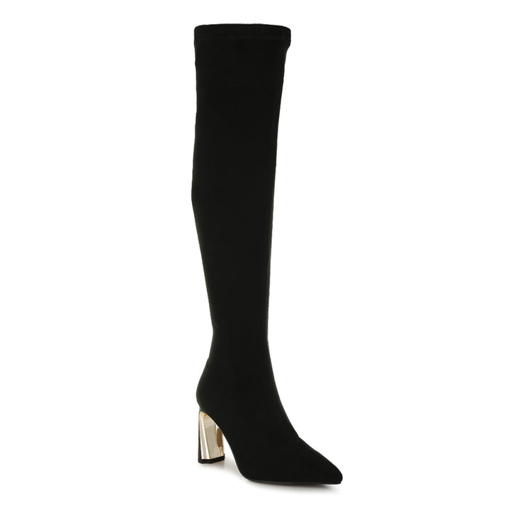 slim block heel long boots#color_black