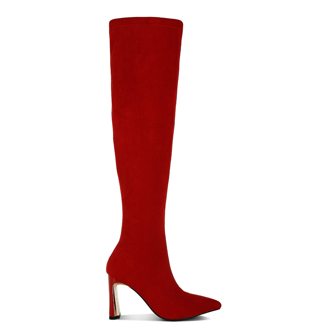 slim block heel long boots#color_red