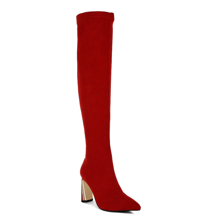 slim block heel long boots#color_red