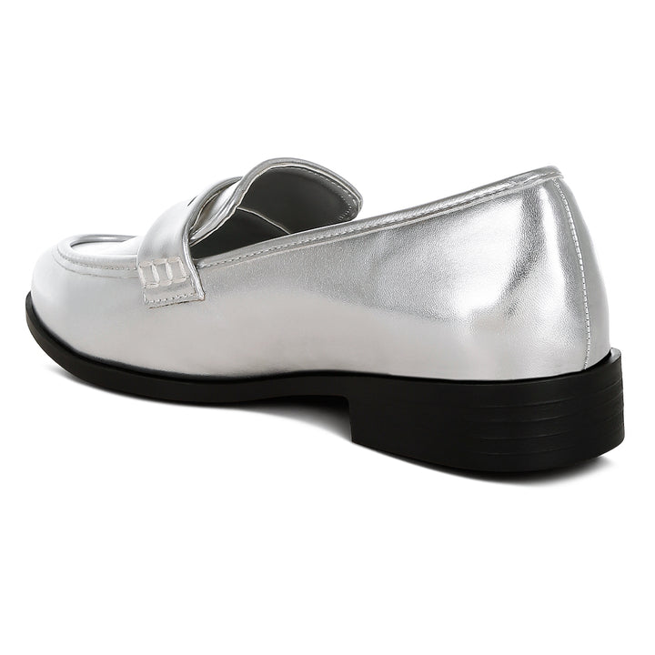 metallic faux leather flat loafers
#color_silver