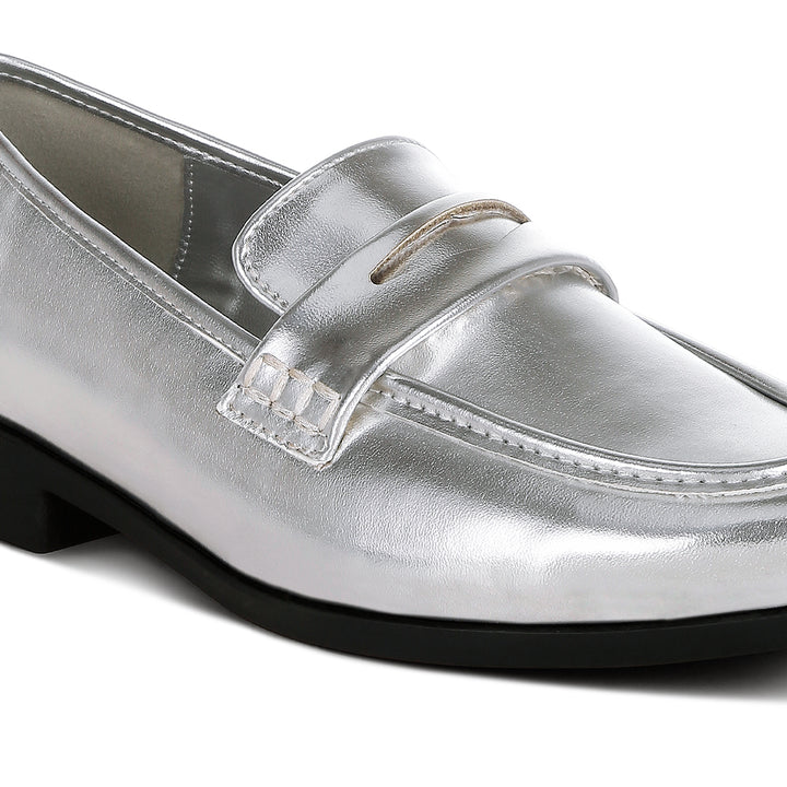 metallic faux leather flat loafers
#color_silver