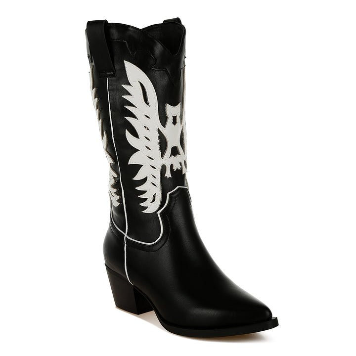 winged patchwork cowboy boots#color_black