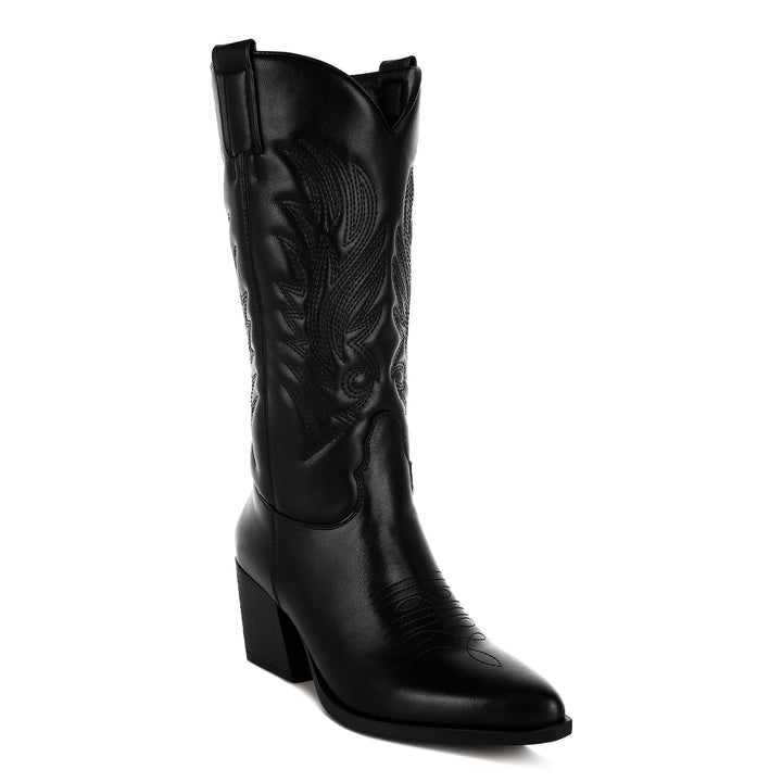 Faux Leather Long Cowboy Boots