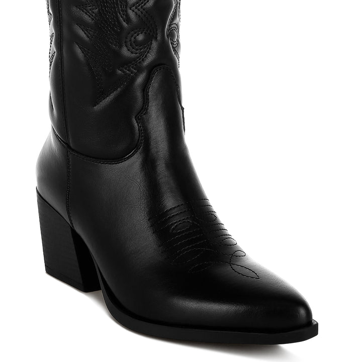 Faux Leather Long Cowboy Boots