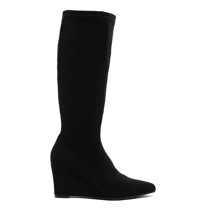 microfiber wedge heel boots#color_black