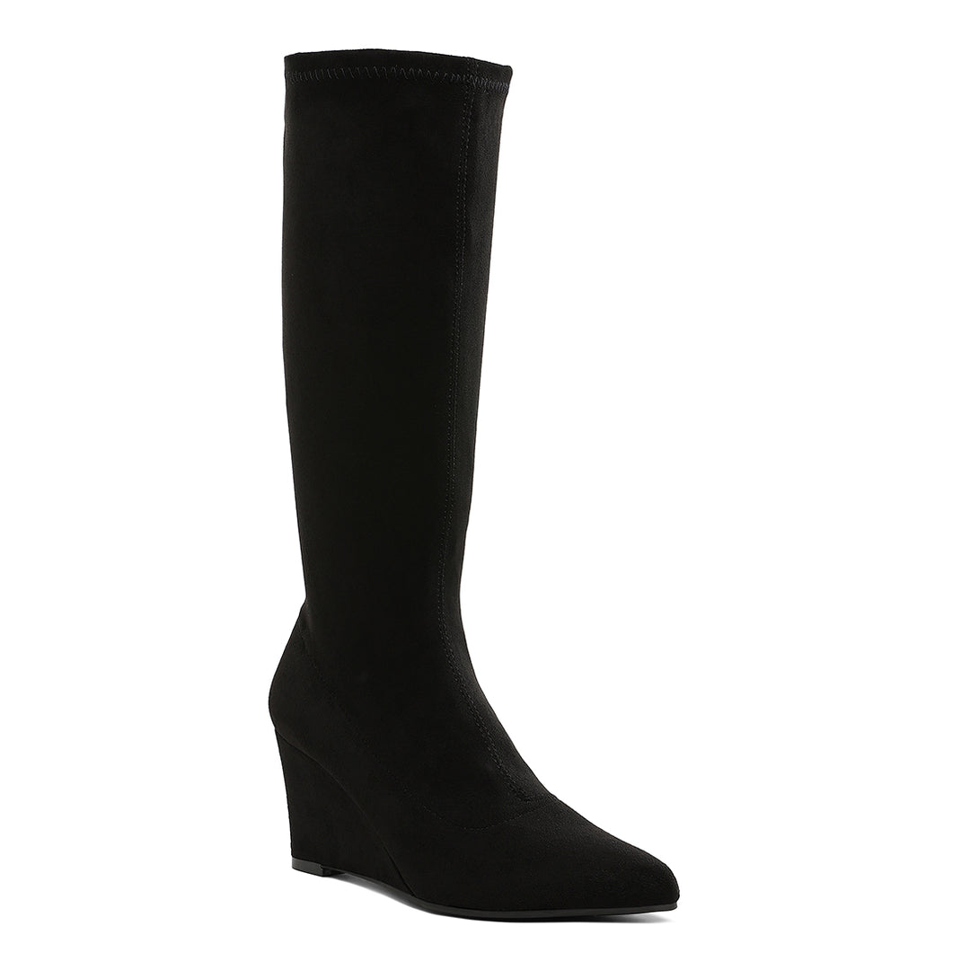 microfiber wedge heel boots#color_black