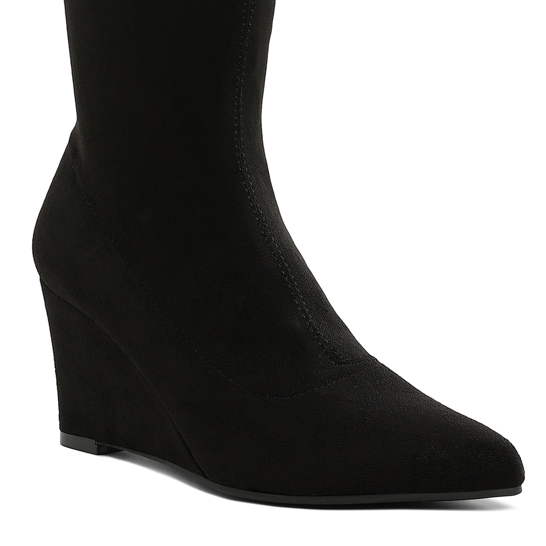 microfiber wedge heel boots#color_black