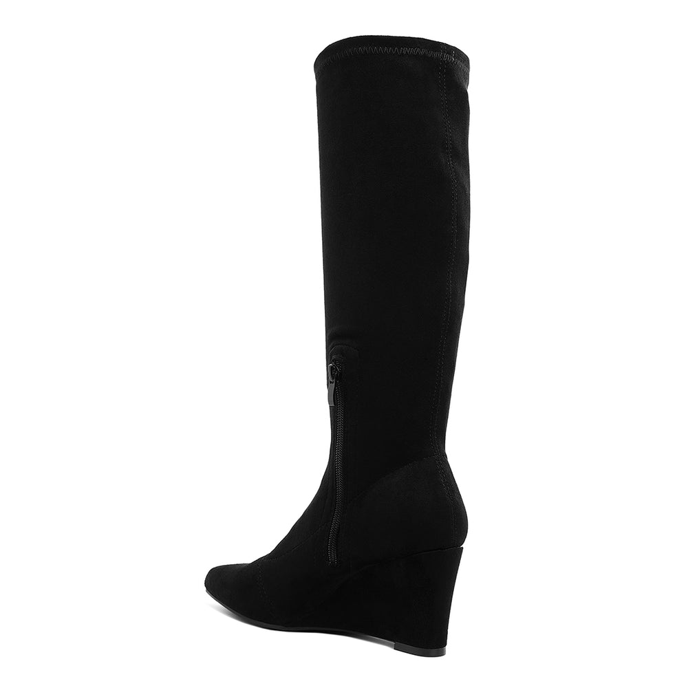 microfiber wedge heel boots#color_black