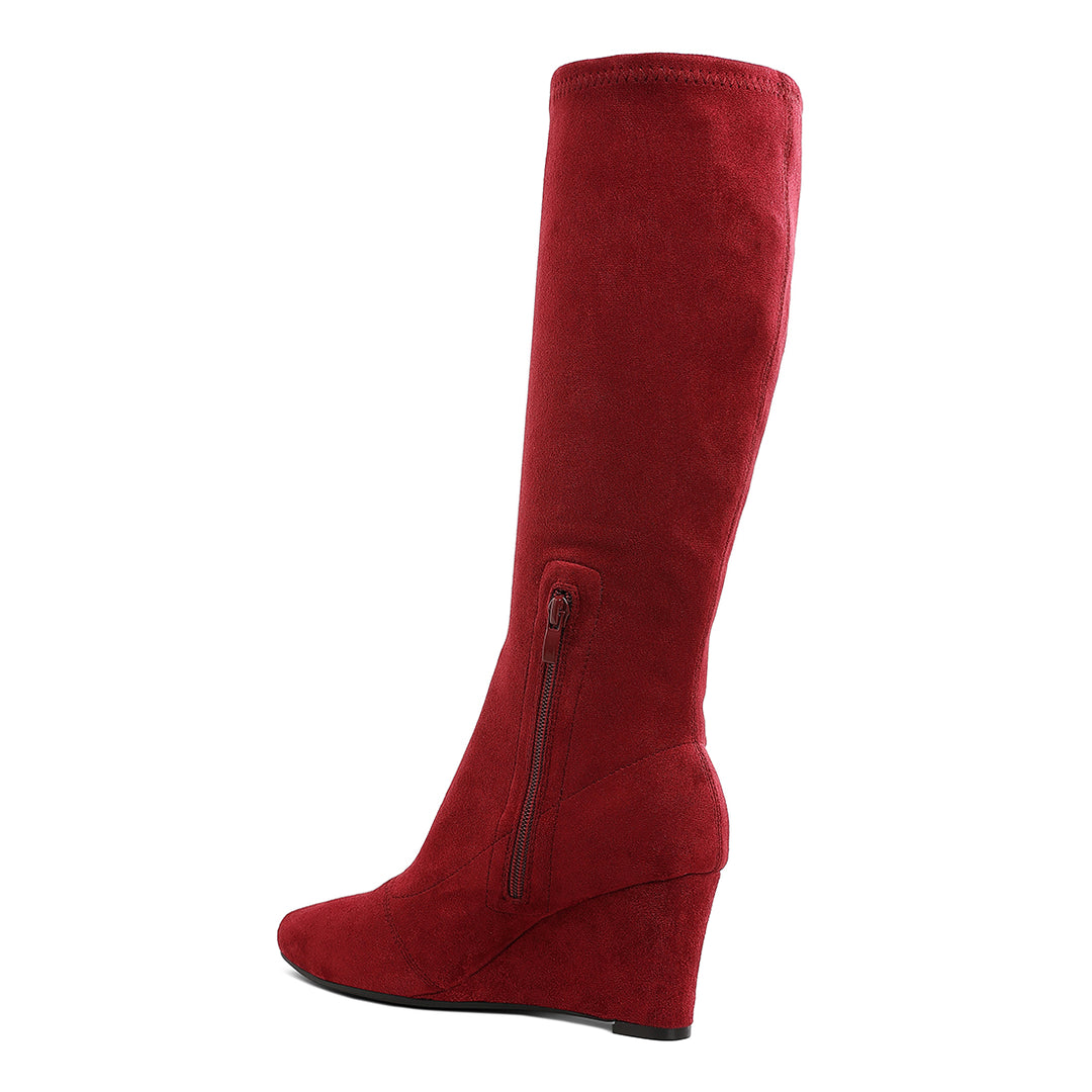 microfiber wedge heel boots#color_dark-red