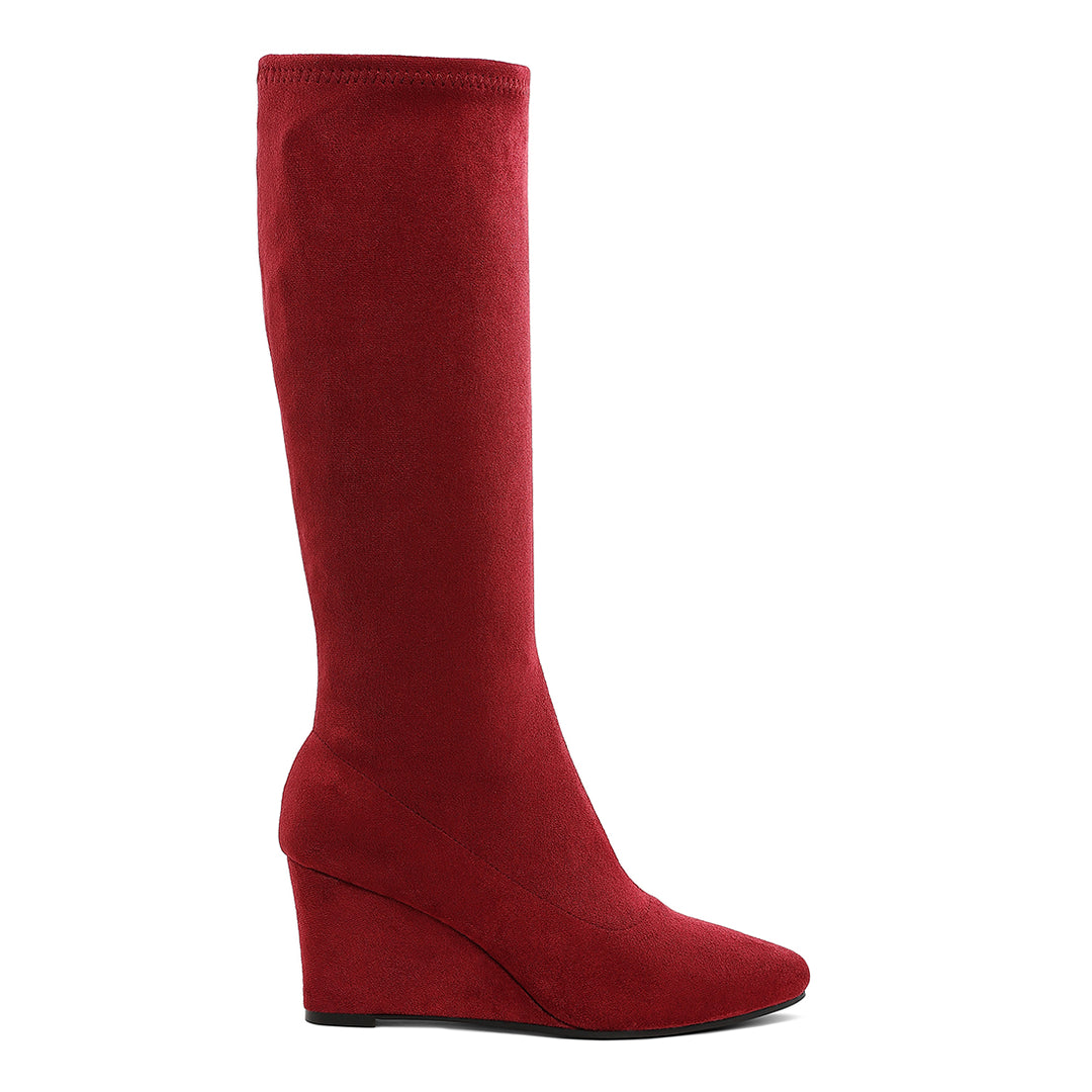 microfiber wedge heel boots#color_dark-red