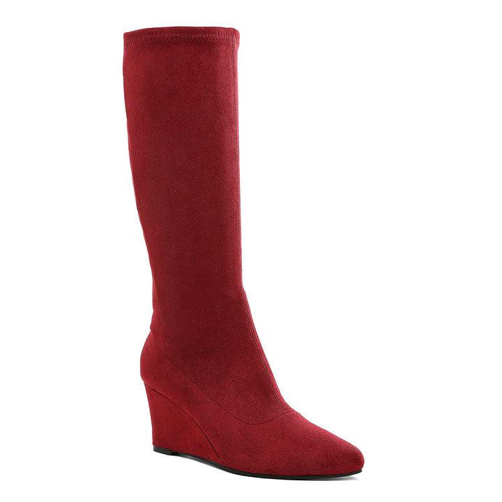 microfiber wedge heel boots#color_dark-red