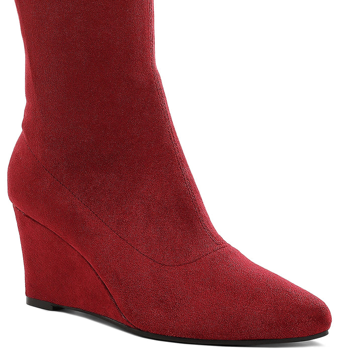 microfiber wedge heel boots#color_dark-red