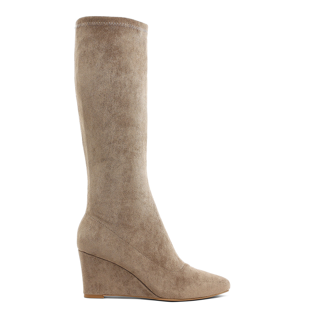 microfiber wedge heel boots#color_taupe