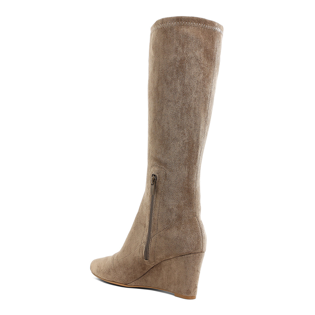 microfiber wedge heel boots#color_taupe