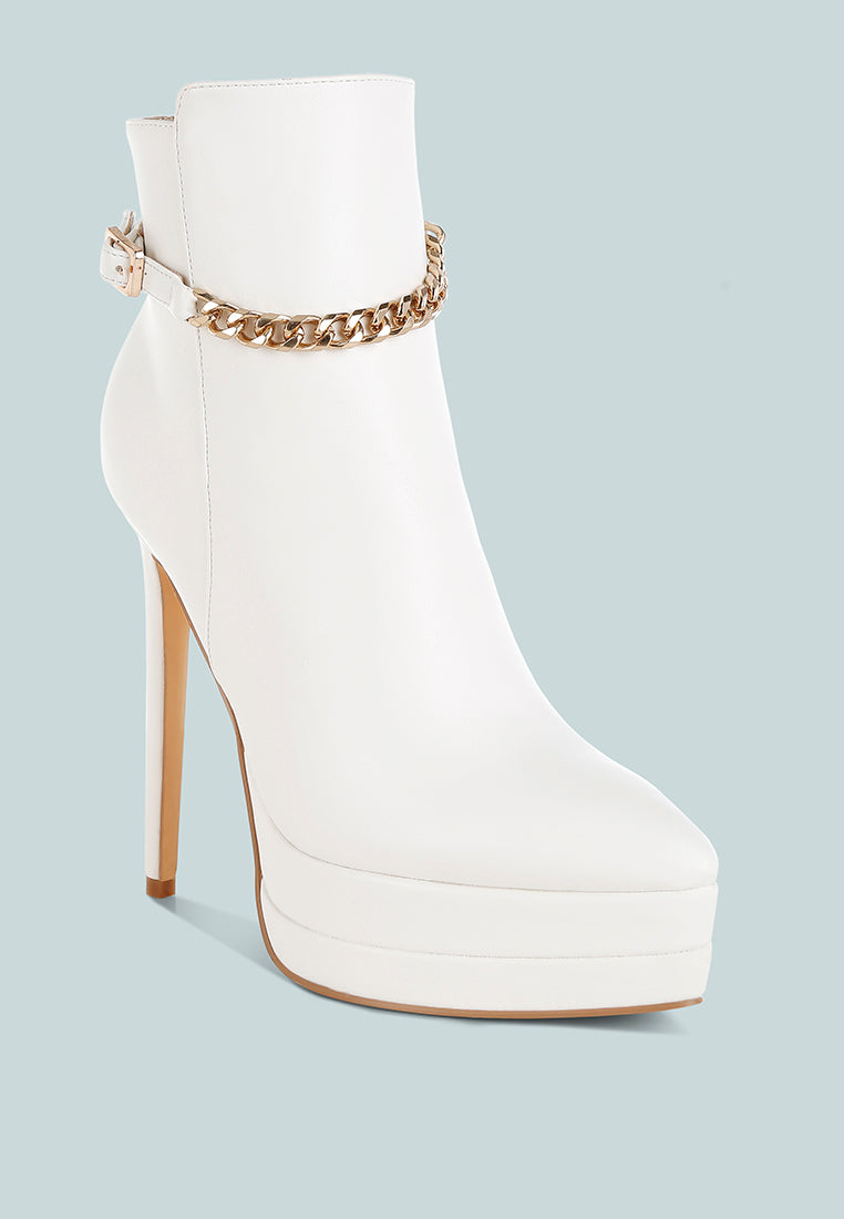 women metallic chain detail boots#color_white