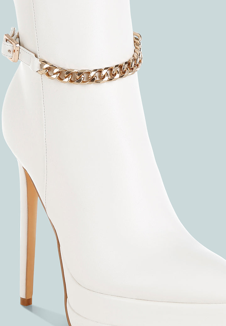 women metallic chain detail boots#color_white
