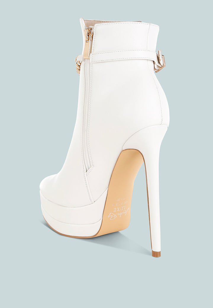 women metallic chain detail boots#color_white