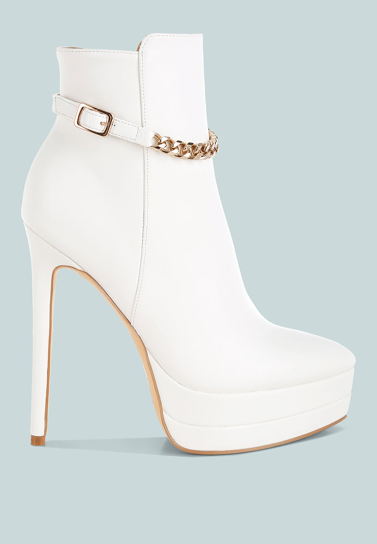 women metallic chain detail boots#color_white