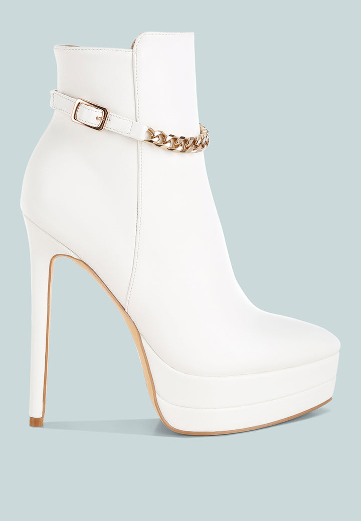 women metallic chain detail boots#color_white